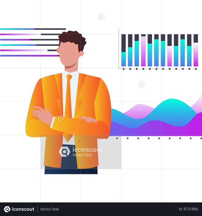 Man standing in front of business graph  Illustration