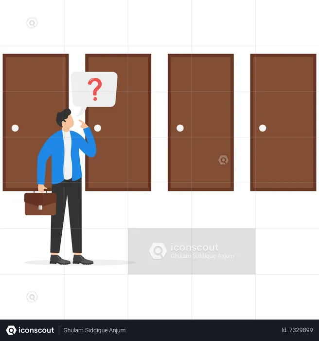 Man standing in front of doors of choice  Illustration