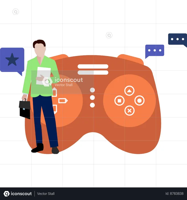 Man Standing In Front Of Game Controller  Illustration