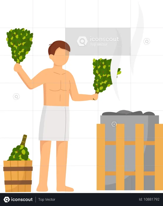 Man standing in steam room  Illustration