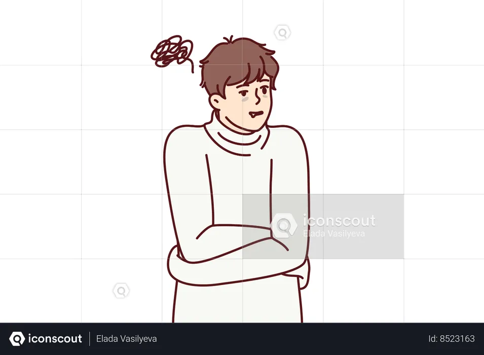 Man standing in straitjacket suffers from mental illness related to problems in past  Illustration
