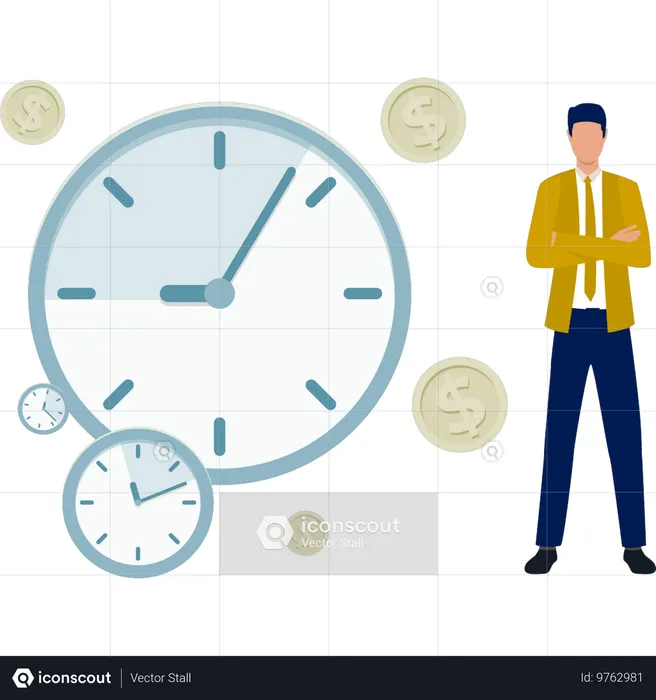 Man standing near clocks  Illustration