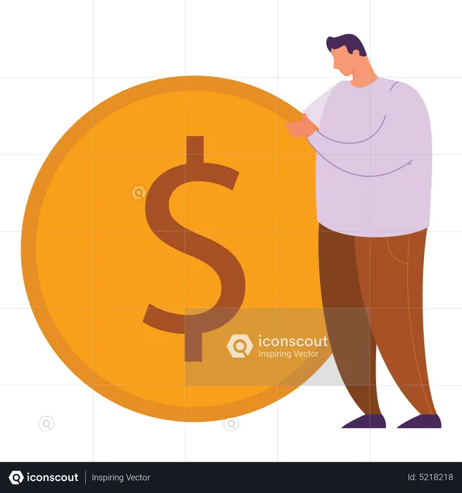 Man standing near dollar coin  Illustration