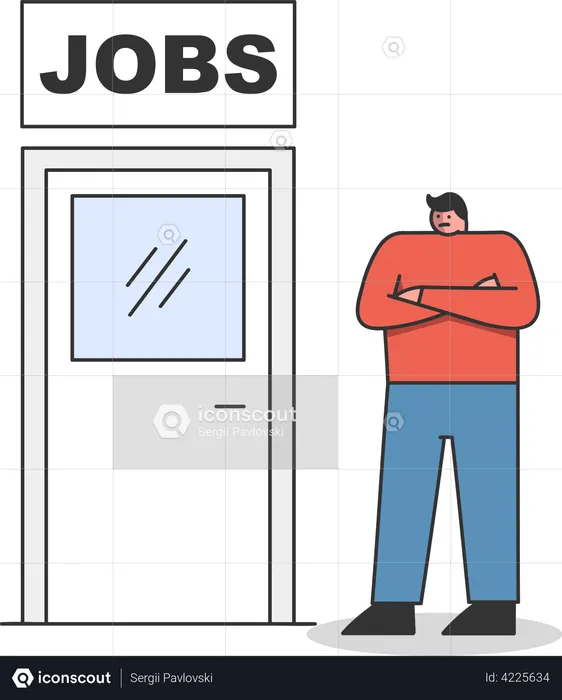 Man standing near door for job interview  Illustration