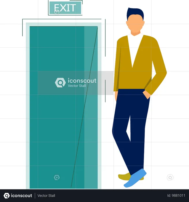 Man standing near exit site  Illustration