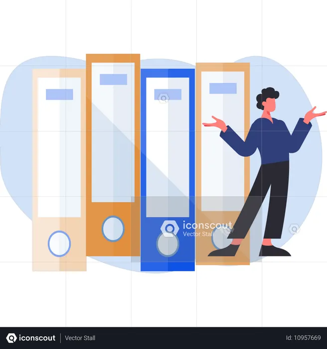 Man standing near file binders  Illustration