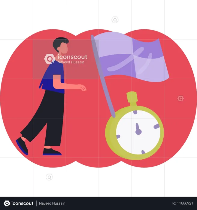 Man standing near flag and timer  Illustration