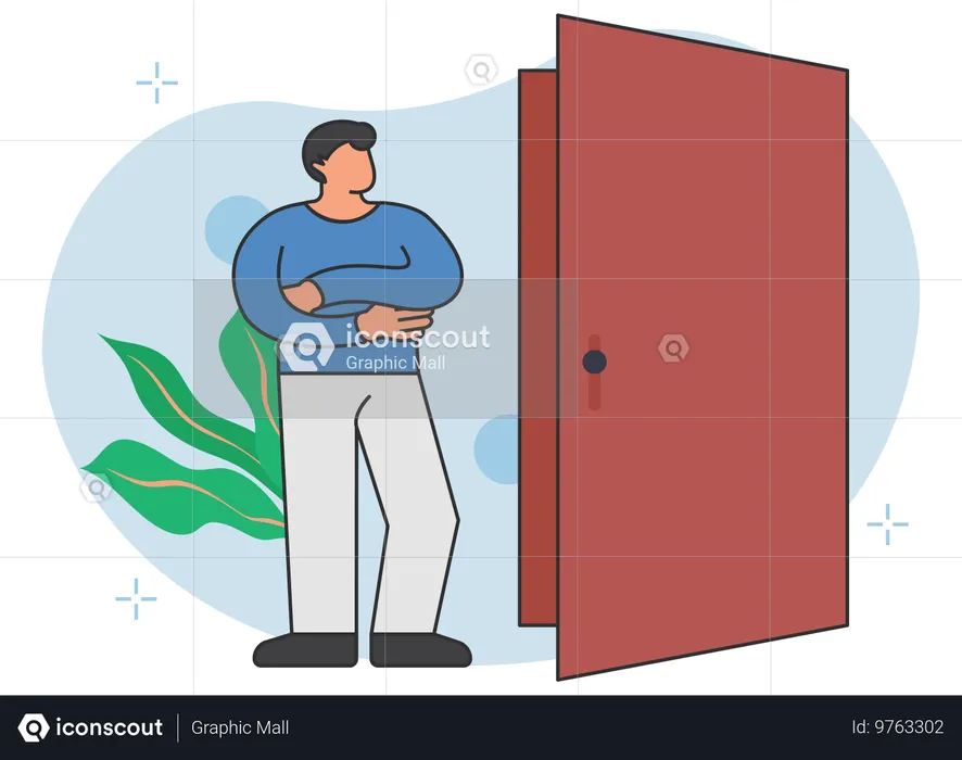 Man standing near open door  Illustration