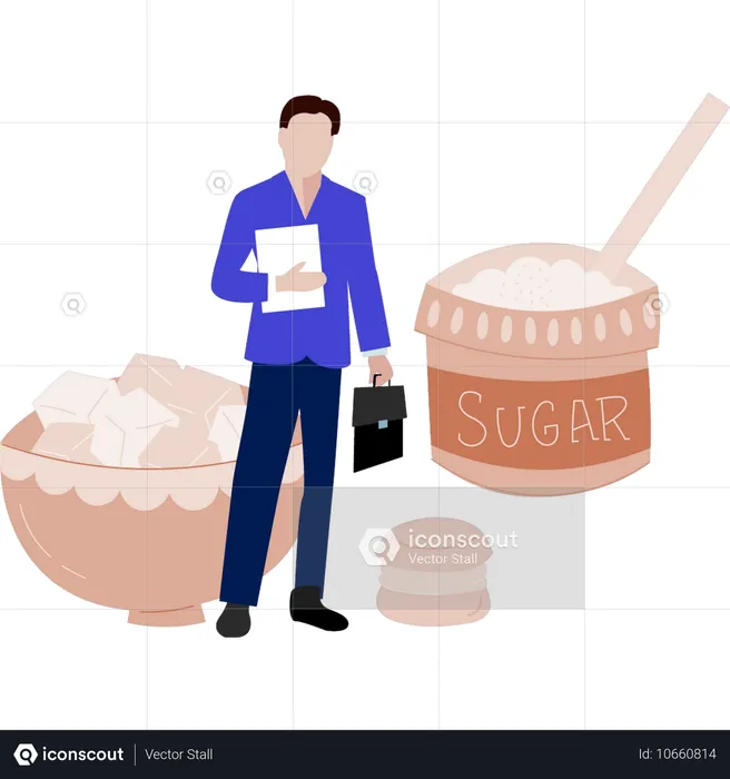 Man standing near sugar bowl  Illustration