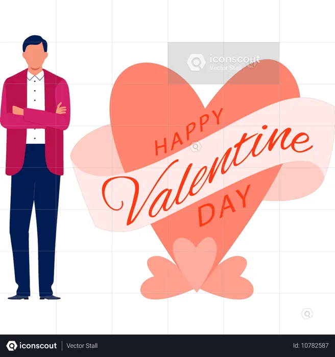 Man standing near valentine day card  Illustration