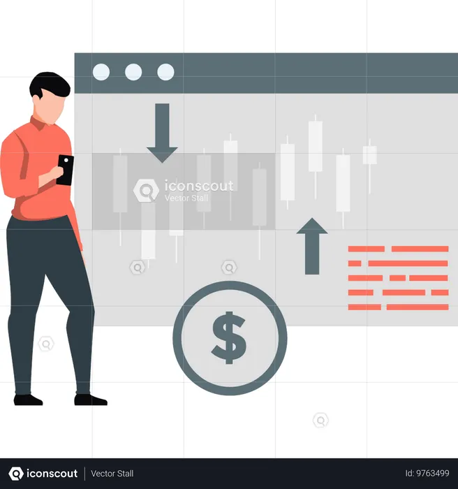 Man standing next to graph chart  Illustration