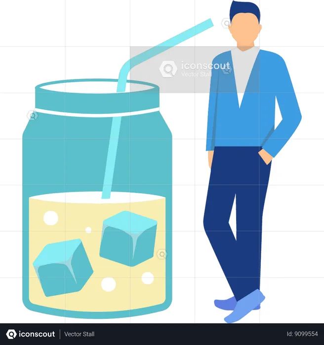 Man standing next to jar  Illustration