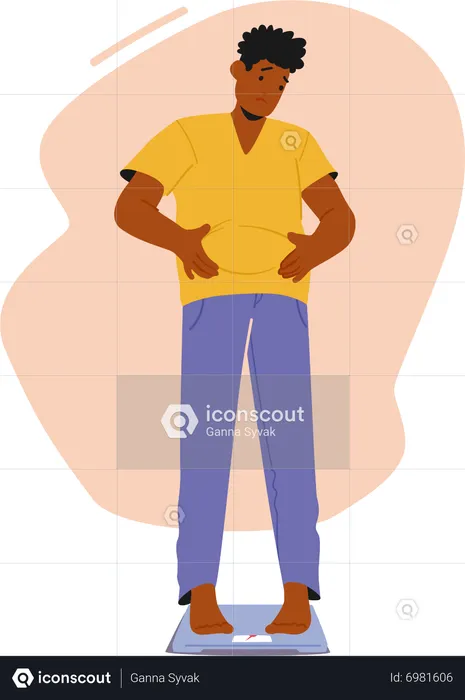 Man standing on weighing scale  Illustration