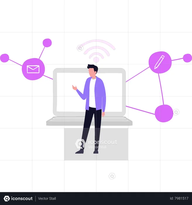 Man standing with laptop  Illustration