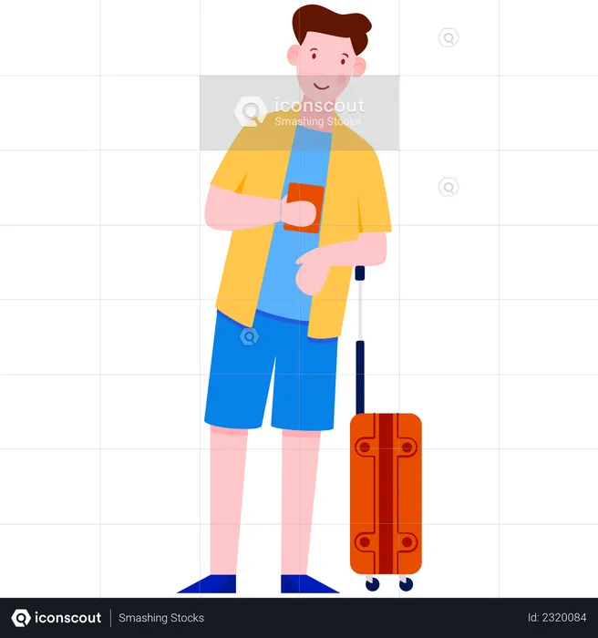 Man standing with Luggage and holding ticket  Illustration