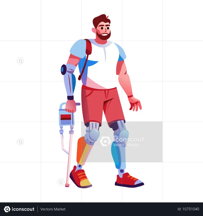 Man standing with prosthetics arms and legs  Illustration