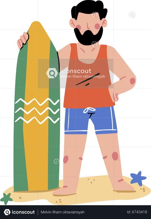 Man standing with Surfing board  Illustration