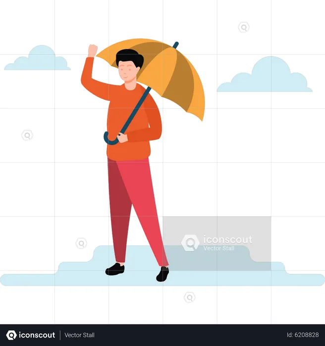 Man standing with umbrella  Illustration