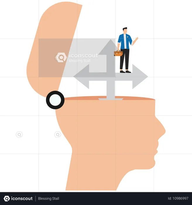 Man stands on pointer in human head  Illustration