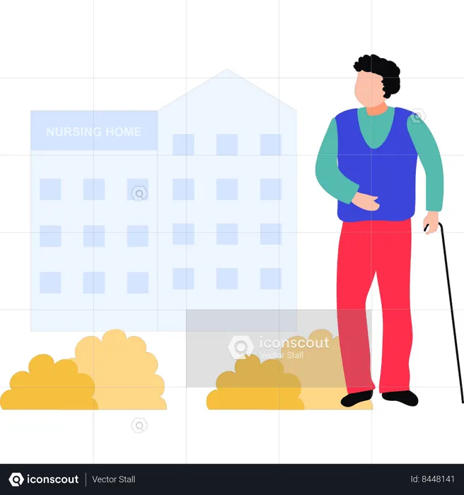 Man stands outside nursing home  Illustration