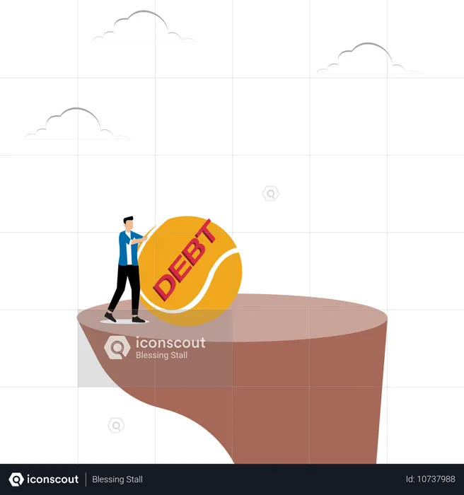 Man stops debt ball on cliff  Illustration