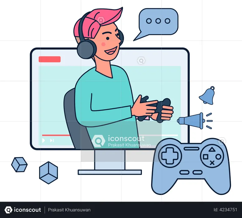 Man playing online games with a joystick PNG, SVG