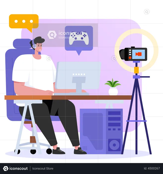 Man streaming live gaming  Illustration