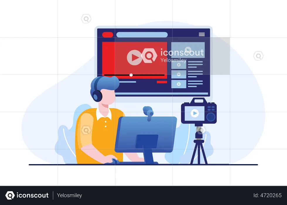 Man streaming live on video platform  Illustration
