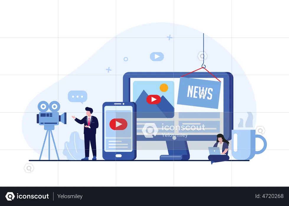 Man streaming news online  Illustration