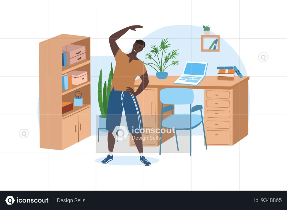 Man stretches his back because he works a lot at the computer  Illustration