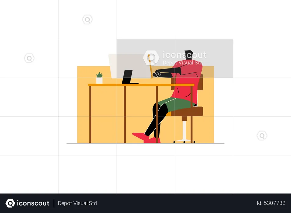 Man stretching during a online meeting  Illustration
