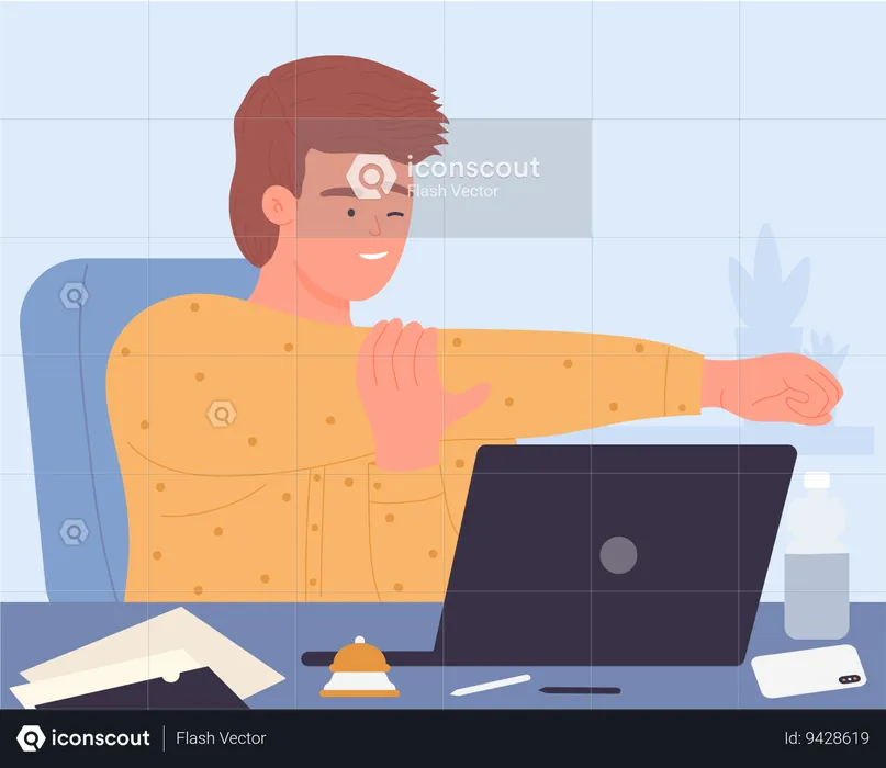 Man Stretching In Office  Illustration