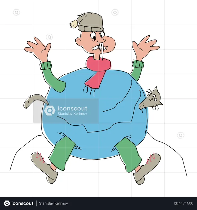 Man stuck in snowball  Illustration