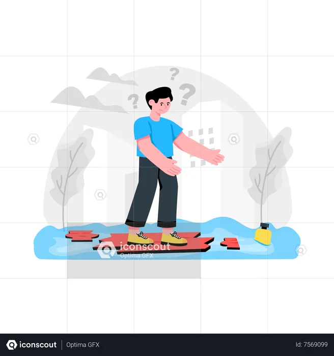 Man Stuck In Water Flood  Illustration