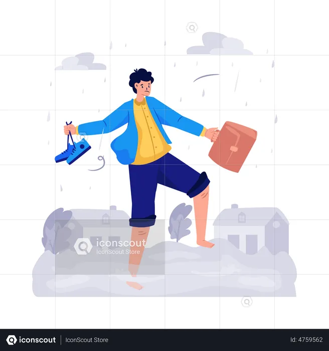 Man stuck in Water Flood  Illustration