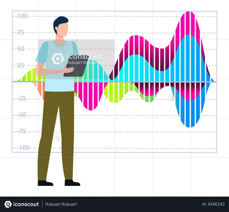 Man studies statistics on presentation  Illustration
