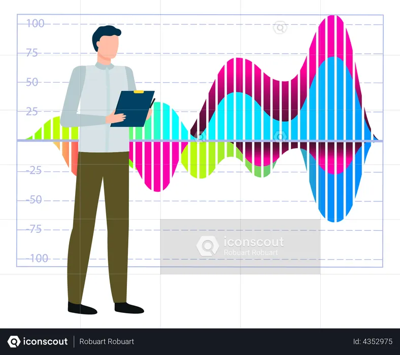 Man studies statistics on presentation  Illustration