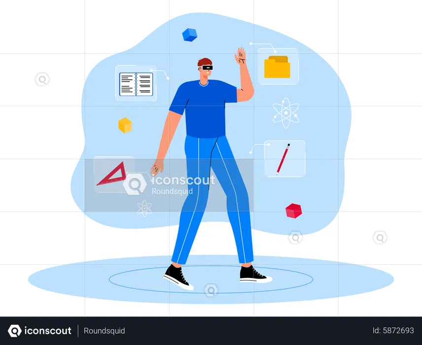 Man studying using metaverse tech  Illustration