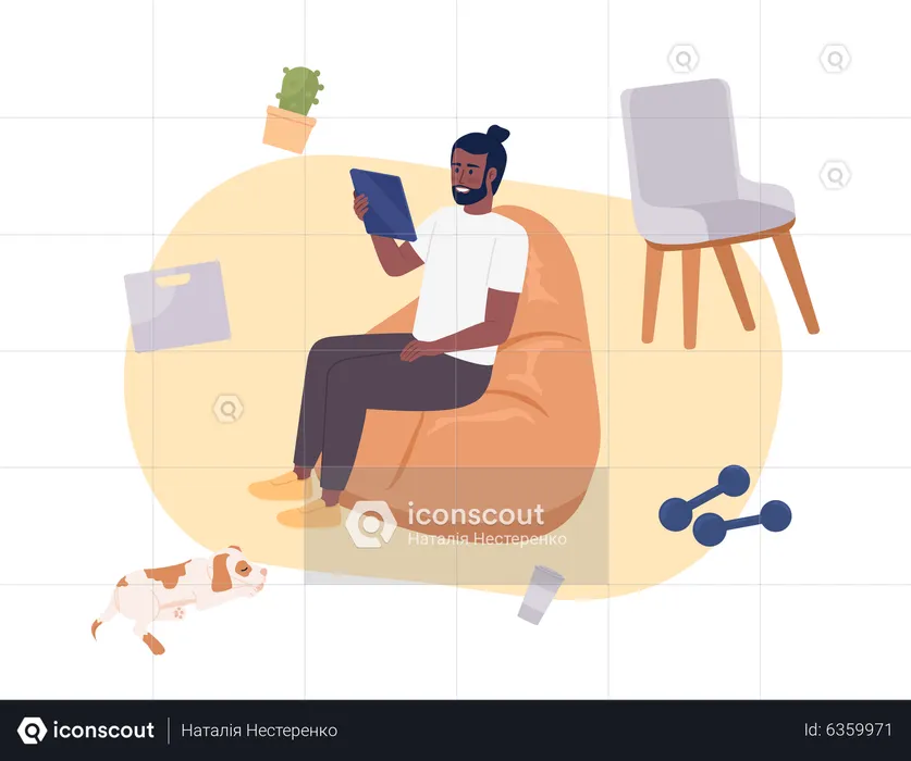 Man successfully connected to global network  Illustration