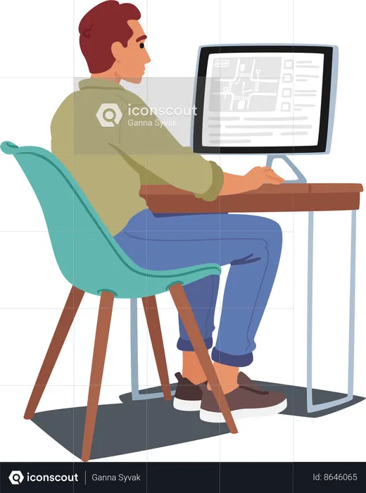 Man Successfully Navigates A Computerized Driving Test At The Driving School  Illustration
