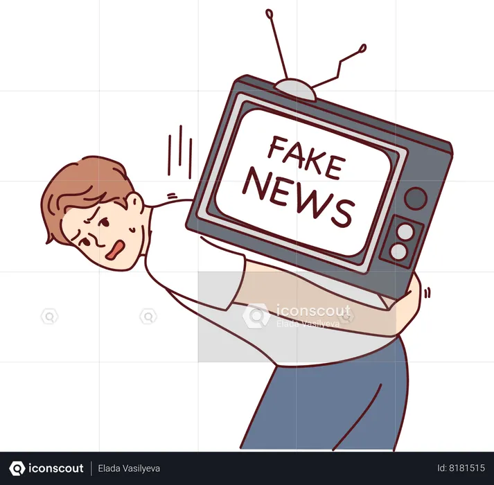 Man suffering from fake news on TV  Illustration