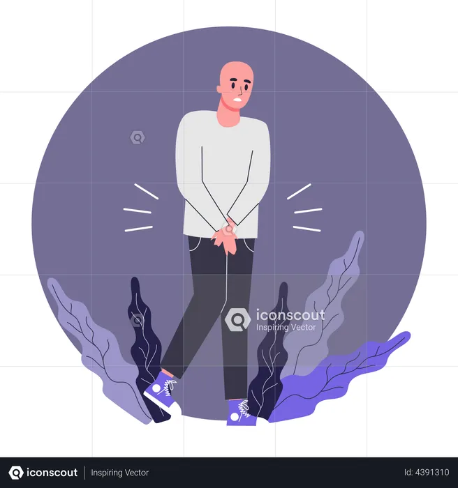 Man suffering from impaired urination due to chemotherapy  Illustration