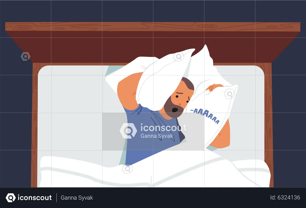 Man suffering from insomnia due to snoreing  Illustration