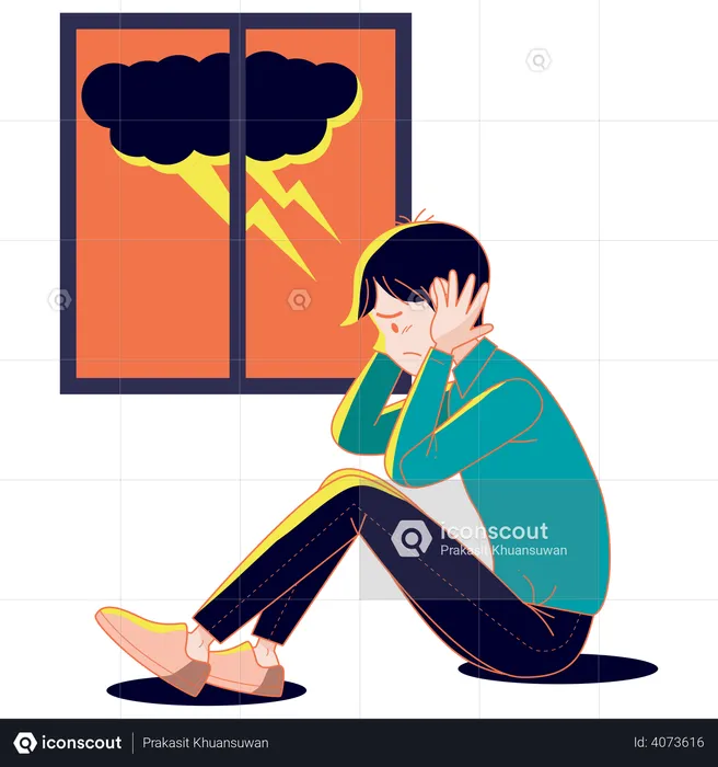 Man suffering from the fear of thunderstorm  Illustration