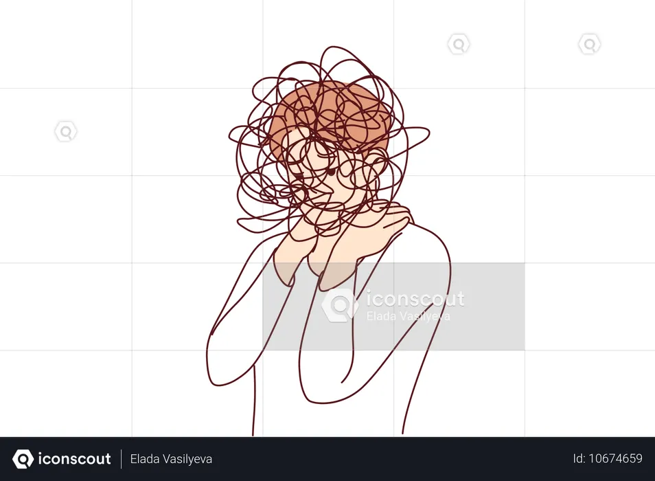 Man suffers from confusion of thoughts and mental disorder causing loss of coordination  Illustration