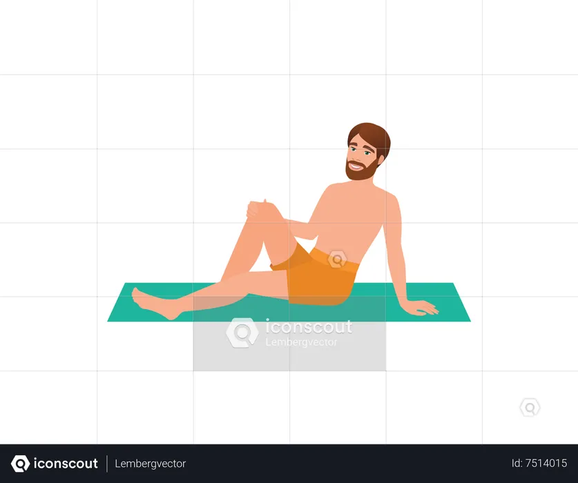 Man sunbathing at beach  Illustration