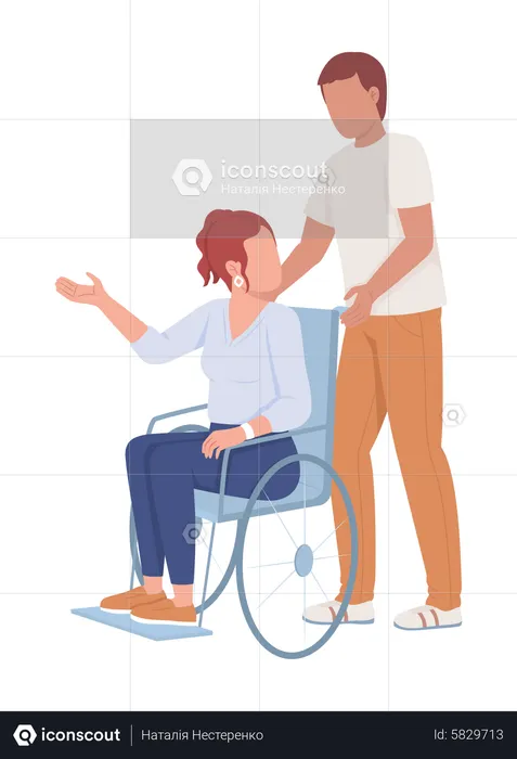 Man Supports Lady On Wheelchair  Illustration