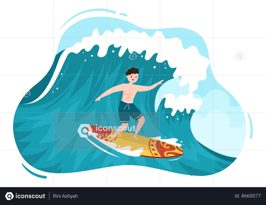 Man surfing in sea  Illustration