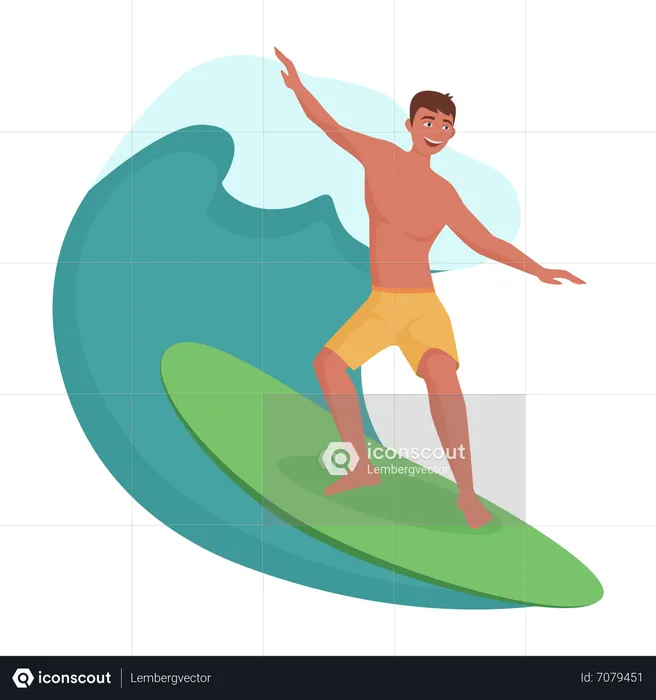 Man surfing waves  Illustration