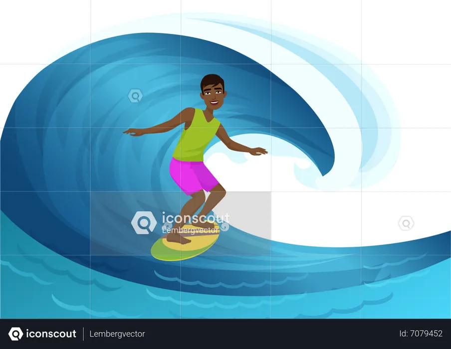 Man surfing waves  Illustration